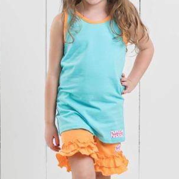 Ruffle Girl Aqua Tank & Orange Ruffle Short Set - Picture 2 of 3